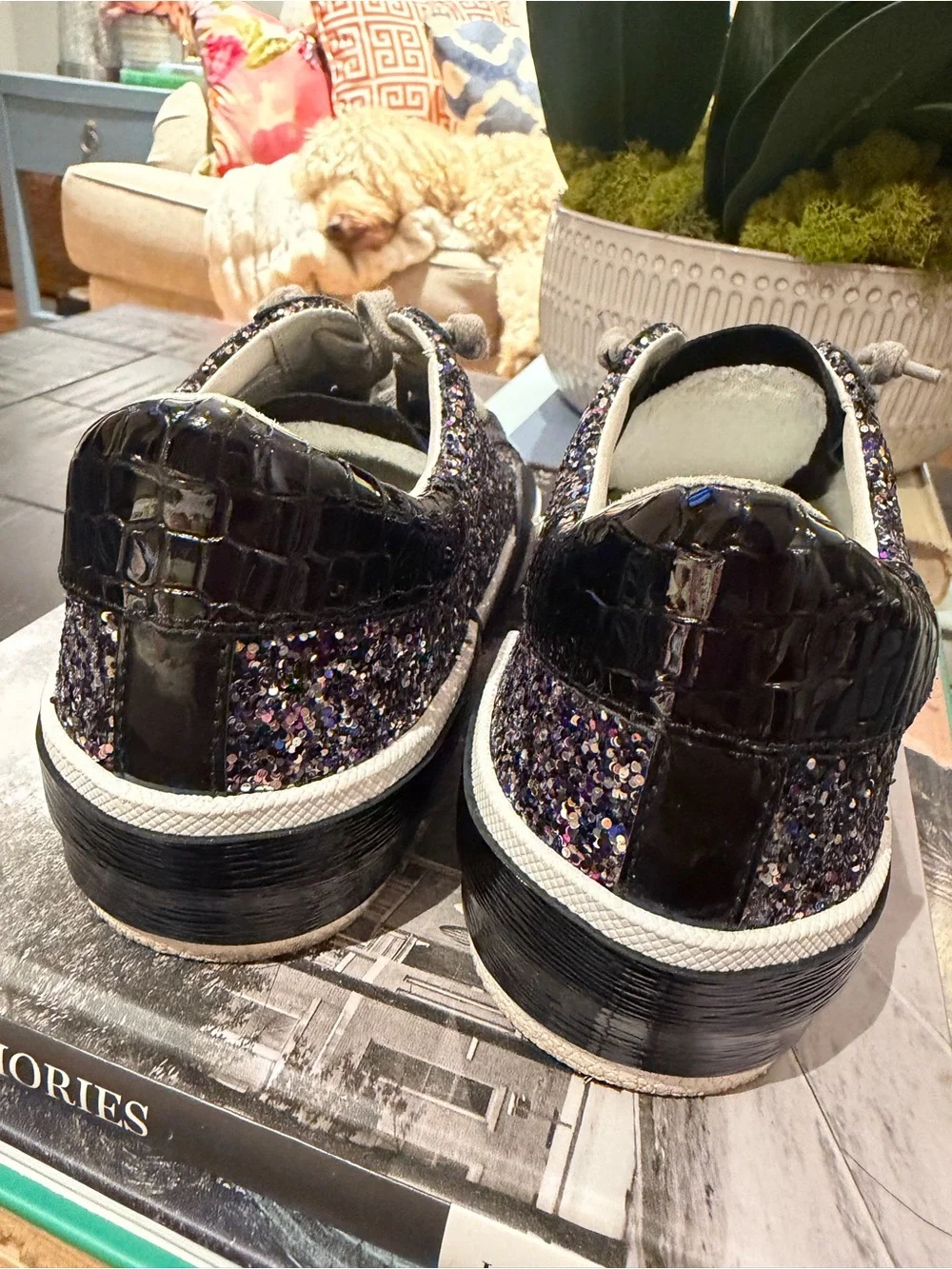 Dolce Vita Black Multicolor Glitter Low-Top Sneakers size 6.5